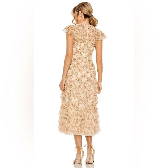 NWT MAC DUGGAL 8060 Ruffle Tiered Short Sleeve A Line Dress Beige 2 - Picture 4 of 14